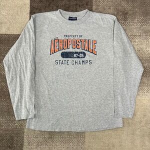 Y2K Aeropostale Mens Large Long Sleeve Graphic T-Shirt Gray State Champs 87-05